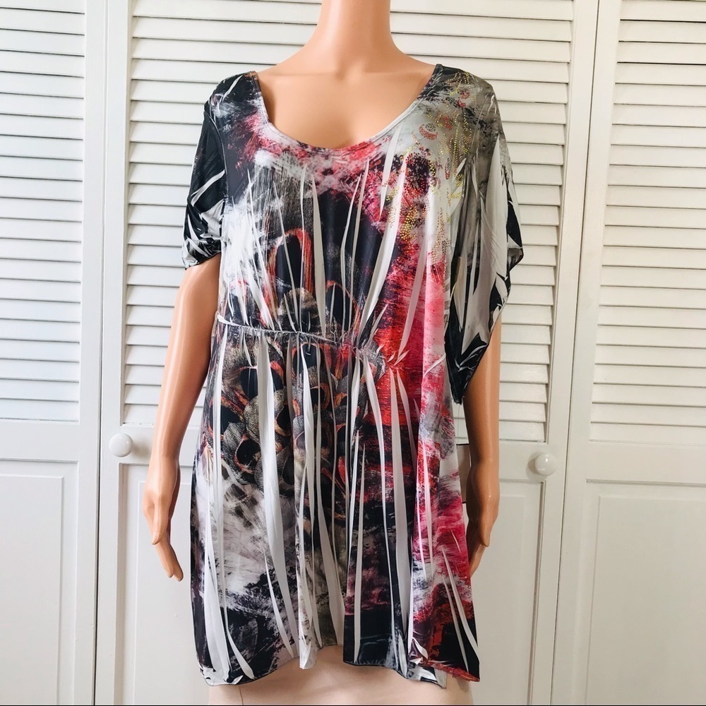 2/$50 ONE WORLD Silver Short Sleeve Blouse Size 1X